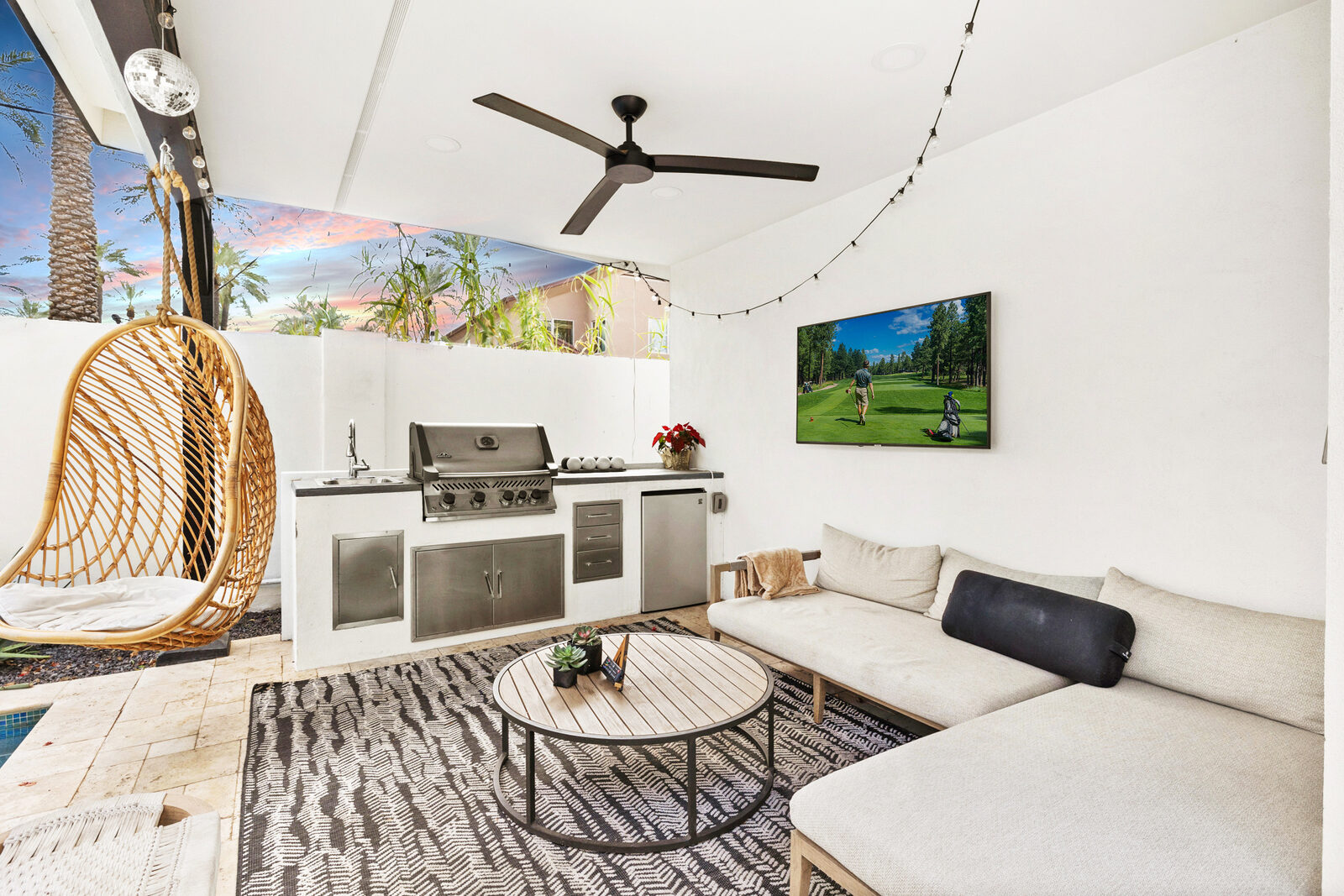 Outdoor living at Palmera at twilight, Arcadia