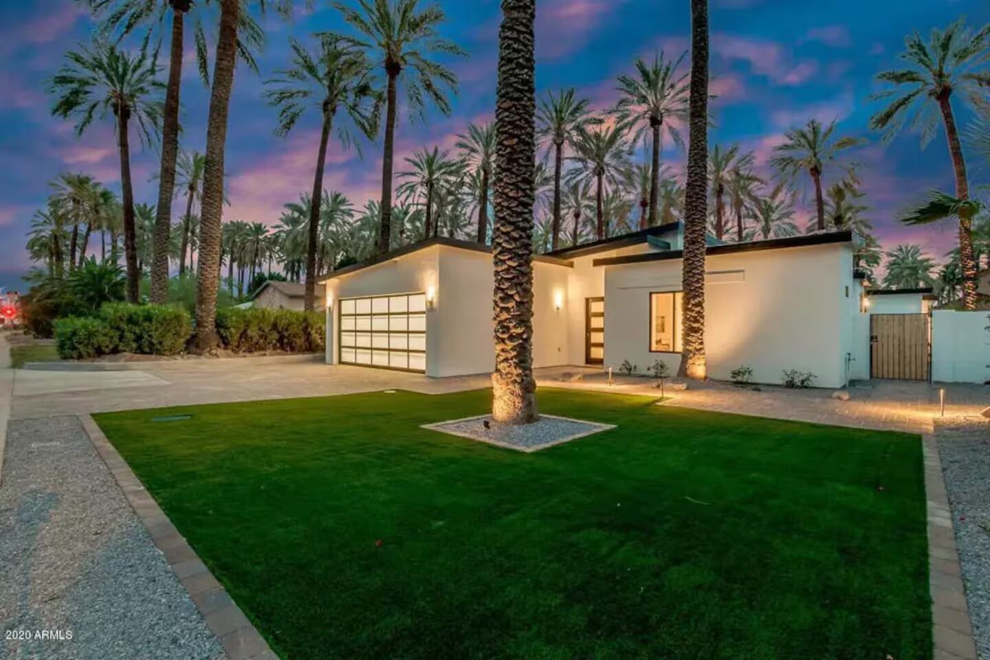 Palmera front elevation at twilight, Phoenix