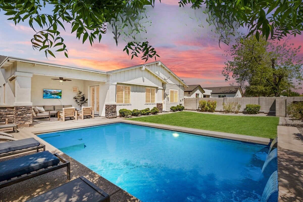 The Grove private pool at twilight, Arcadia, Phoenix