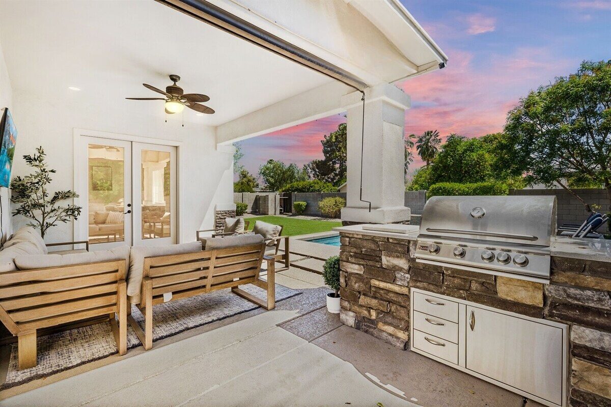 The outdoor kitchen at The Grove at dusk, Arcadia