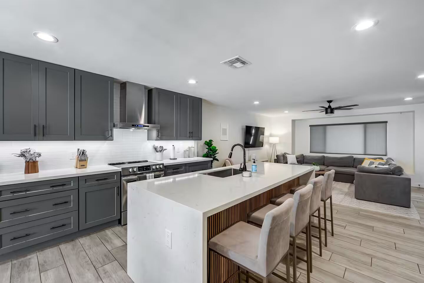 The kitchen and great room at Vesper, Old Town Scottsdale