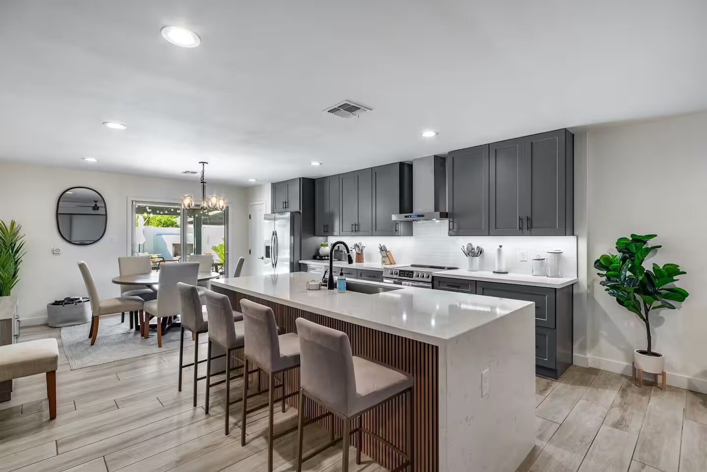 The kitchen and dining area at Vesper, Old Town Scottsdale